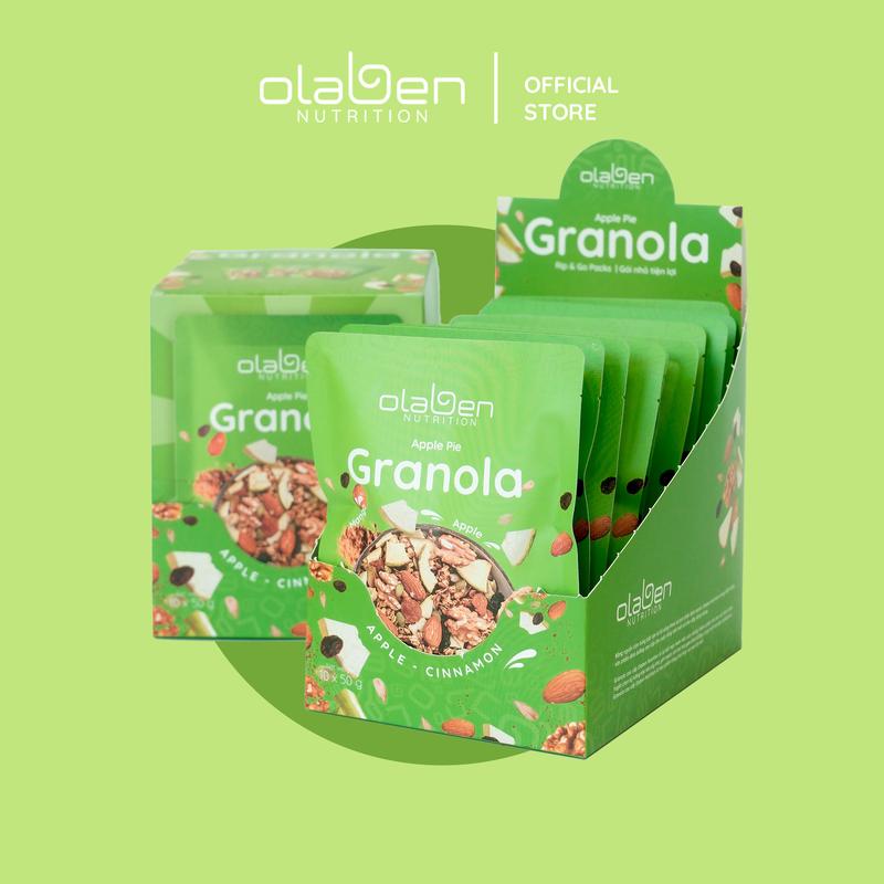 Hộp 500gr Granola Siêu Hạt Vị Bánh Táo Nướng - Gồm 10 Túi Nhỏ 50g bên trong - Hạt Ngũ Cốc Dinh Dưỡng Premium By OLABEN NUTRITION