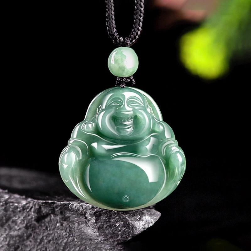 Mặt dây chuyền phật di lạc xanh đậm nhỏ ngọc cẩm thạch 5