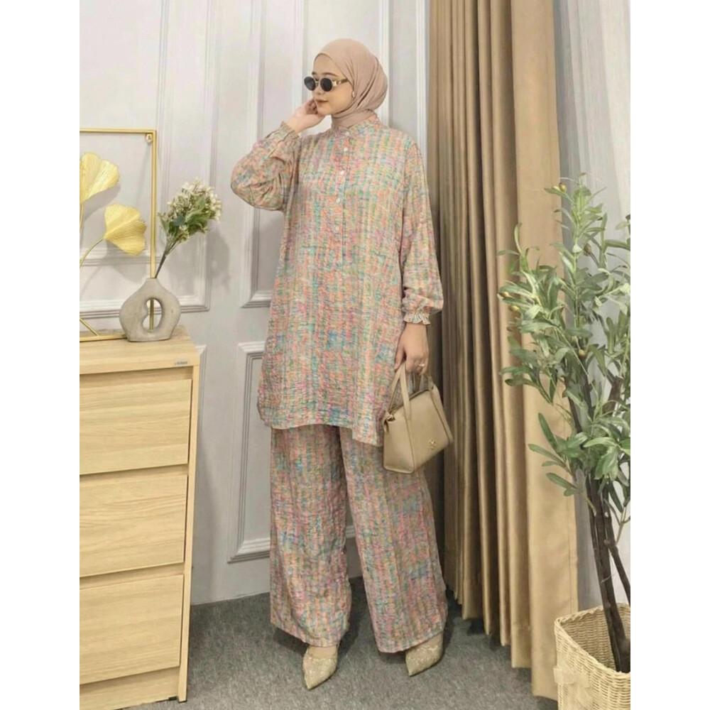 Asaya Setelan dua potong atasan dan celana panjang wanita elegan terbaru
