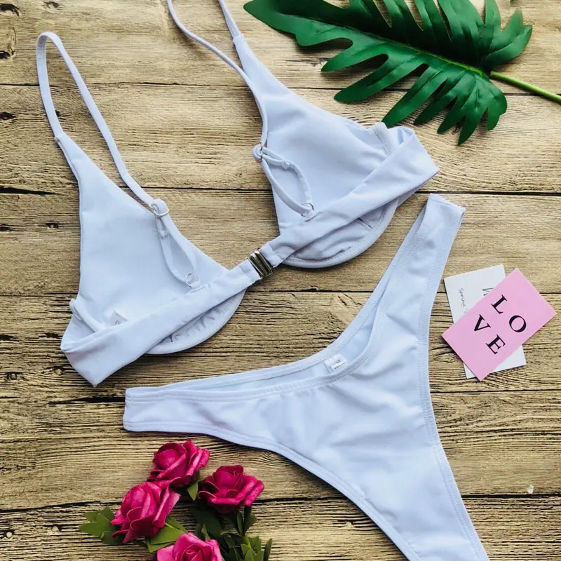 Đồ Bơi Có Gọng Màu Trơn Cho Nữ, Đồ Bơi Có Đẩy Lên Ngực Thấp, Bikini Hai Mảnh 8