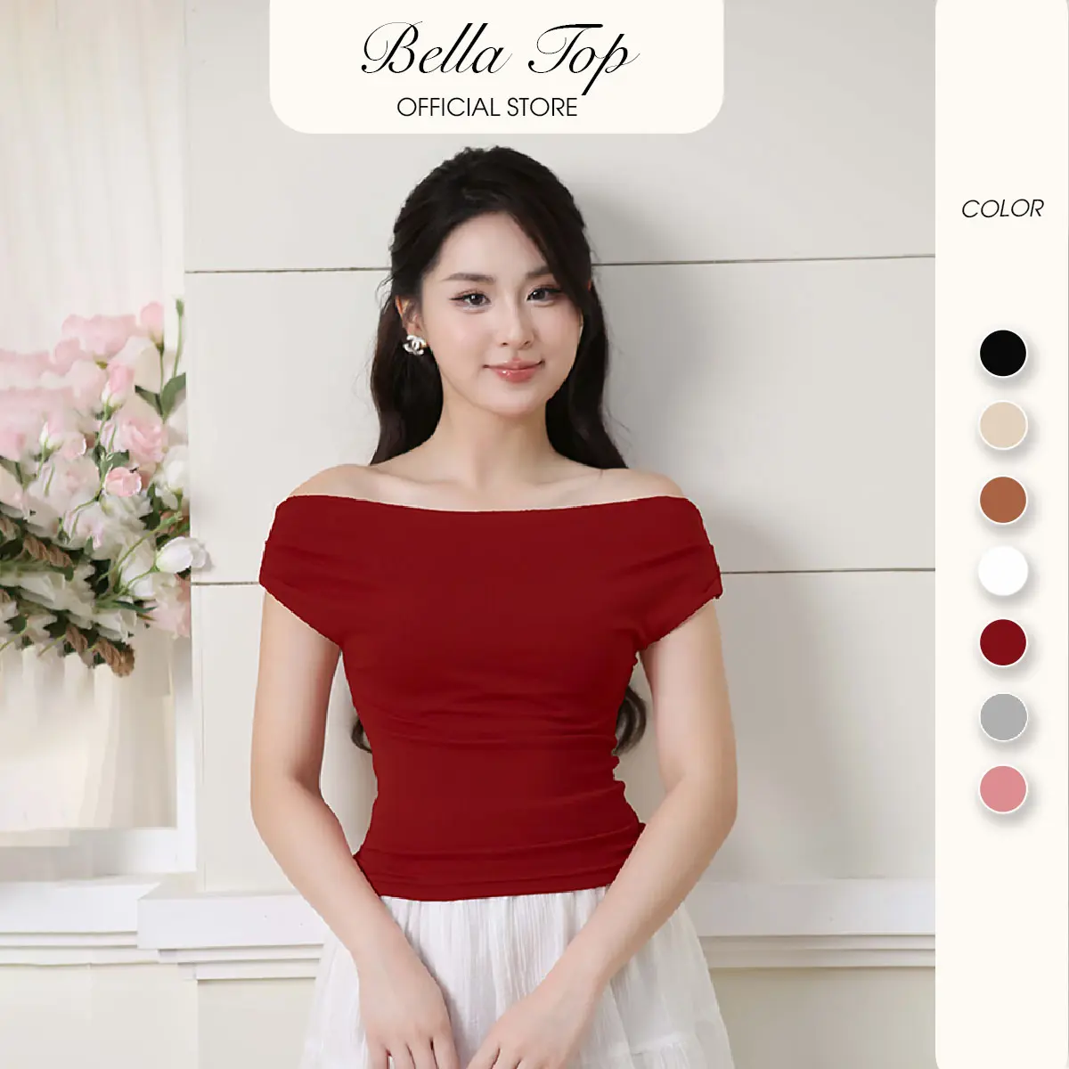 Áo trễ vai cộc tay nữ - Áo thun nữ hở vai chất liệu cotton co giãn 4 chiều mềm mịn có BIGSIZE - MS20, BELLA TOP