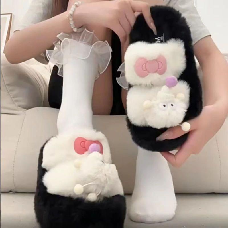 Dép Lông 2 Quai Ngang Sticker Bồ Hóng Mẫu Mới 2024 DéP Slipper Nữ Có Quai Hoa Women 2