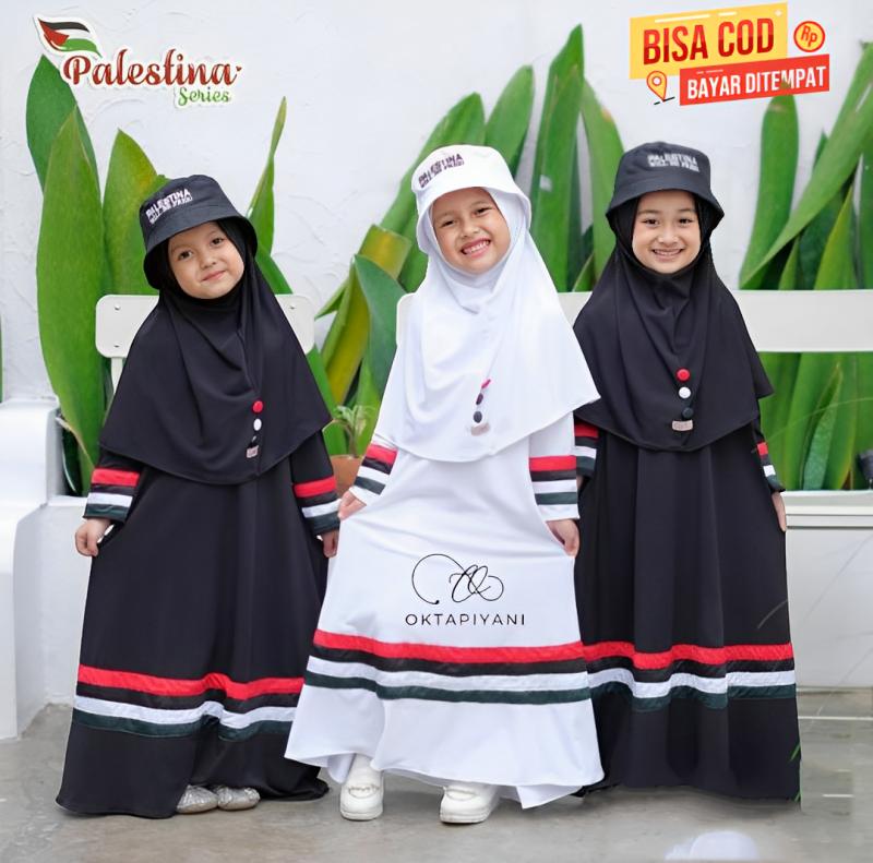 Product Introduction of OKTAPIYANI Promo Gamis Set Jilbab KHIMAR Gamis Hijab Palestina Anak Muslim Syari Airflow  Crinkle Nyaman Panjang Couple Instan Remaja Dress Baju Simple 5