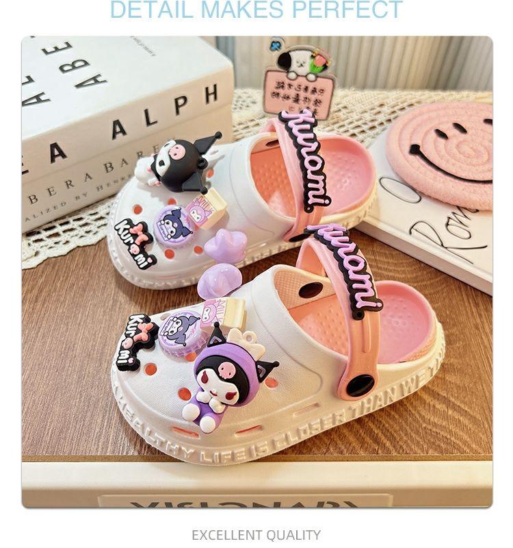 Product Introduction of Kuromi children's internet famous slippers, cool shoes, girls' hole shoes, funny girls' Kuromi fans, anti slip summer women's swimming one piece FNI6 11