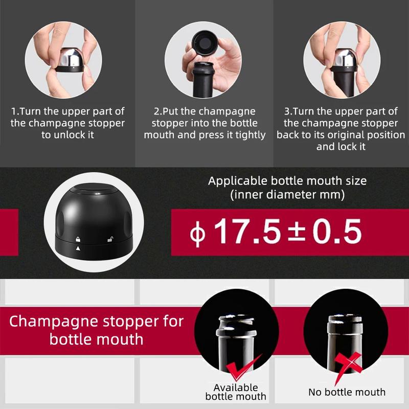Product Introduction of 1/2Pcs Vacuum Red Wine Champagne Bottle Stopper Set Sealed Bottle Cap Stopper Leak-proof Retain Freshness Wine Bottle Plug Kitchen Silicone Utensils Cork Rotating Round 22