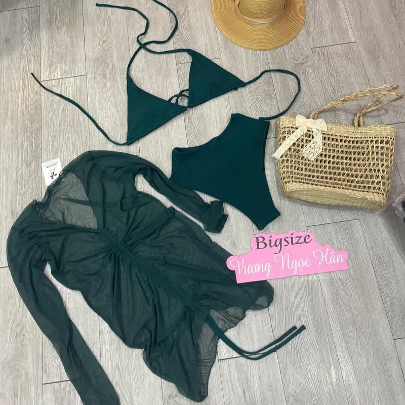 60-90kg BIKINI 3 MÓN ÁO + QUẦN + áo khoác lưới đi biển sexy che khuyết điểm Bigsize Vương Ngọc Hân 1
