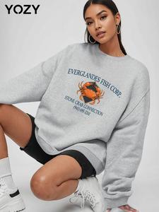 YOZY Women's Cartoon & Letter Print Drop Shoulder Thermal Lined Sweatshirt, Casual Long Sleeve Round Neck Pullover for Fall & Winter, Ladies Clothes for Daily Wear