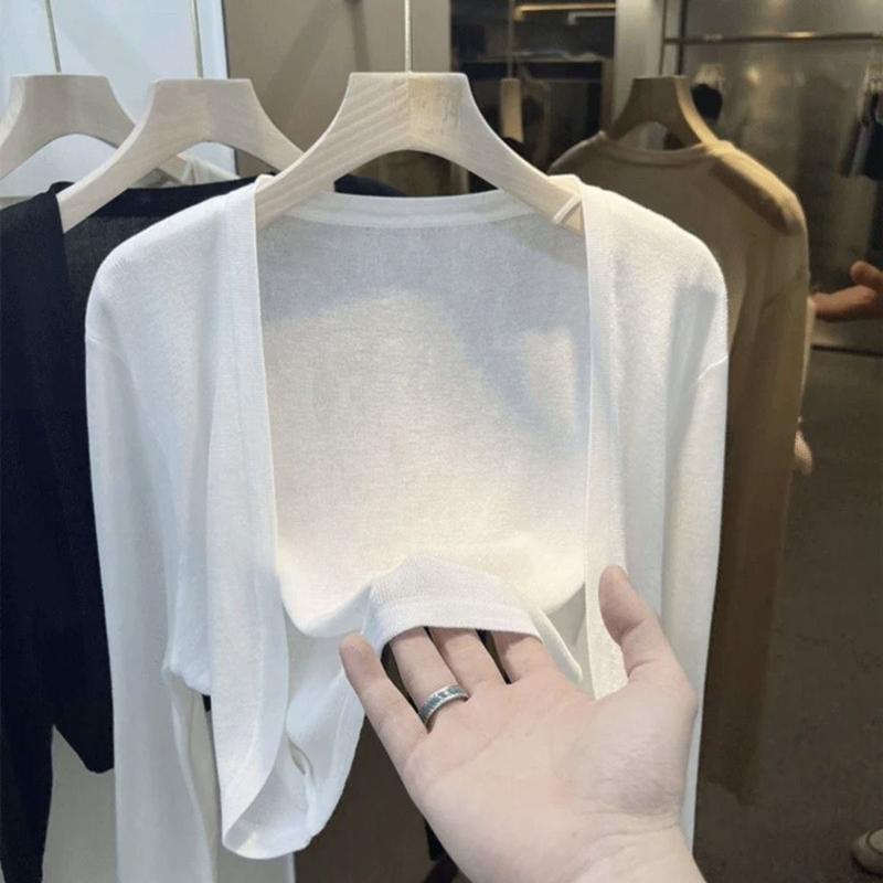 Product Introduction of Áo Cardigan Chống Nắng Dệt Kim Lụa Lạnh Ngắn Màu Trắng Váy Hai Dây Mùa Hè Mỏng Cho Nữ Áo Khoác Vải Tuyn Bên Ngoài Áo Áo Cánh Điều Hòa Không Khí 10