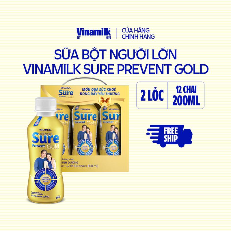 2 Lốc Sữa bột pha sẵn cho người lớn tuổi Vinamilk Sure Prevent Gold - Lốc 6 chai x 200ml