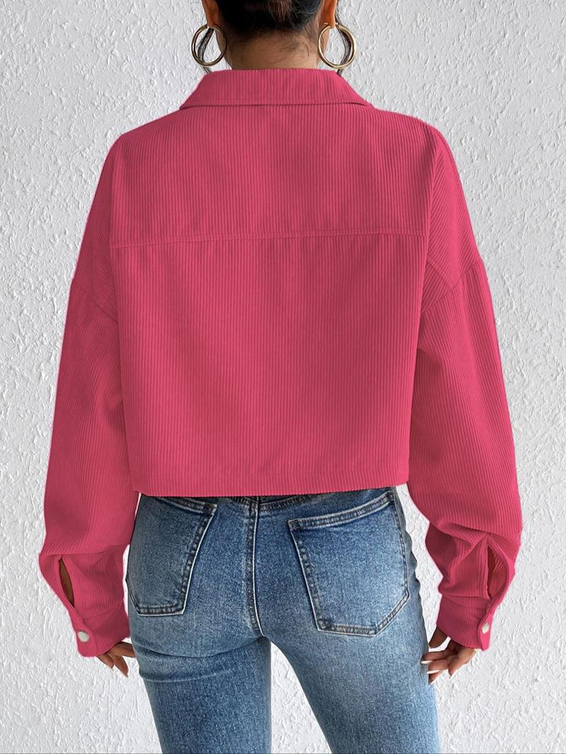 Product Introduction of [2025]Women's Plain Button Front Collared Long Sleeve Jacket, Y2k Clothes, Casual Drop Shoulder Pocket Corduroy Jacket, Shacket Coat for Fall & Winter, Jacket for Women Back To School, Holiday Outfits, Coats for Women, School Essentials 9