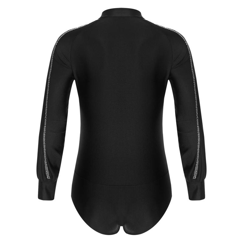 Trang Phục Thi Đấu Khiêu Vũ Latin Nam Hồi Giáo, RUNQHUI, Tay Raglan, Cổ Chân Đế Có Nút, Đính Đá Lấp Lánh Leotard Sport 6