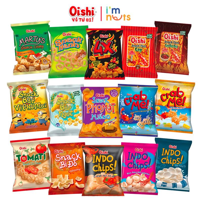 Combo 5 Gói Snack Bim Bim Oishi Đủ Vị Gói Lớn 68g