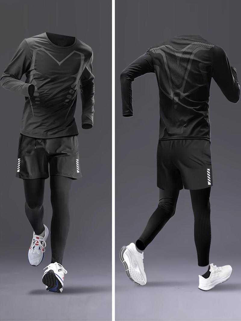 Product Introduction of Men's Long Sleeve Compression Tee & Leggings Set, Tight-fitting Breathable Comfortable Sports Set for Running & Workout, Men's Sportswear Set for Fall & Winter, Tracksuit 6