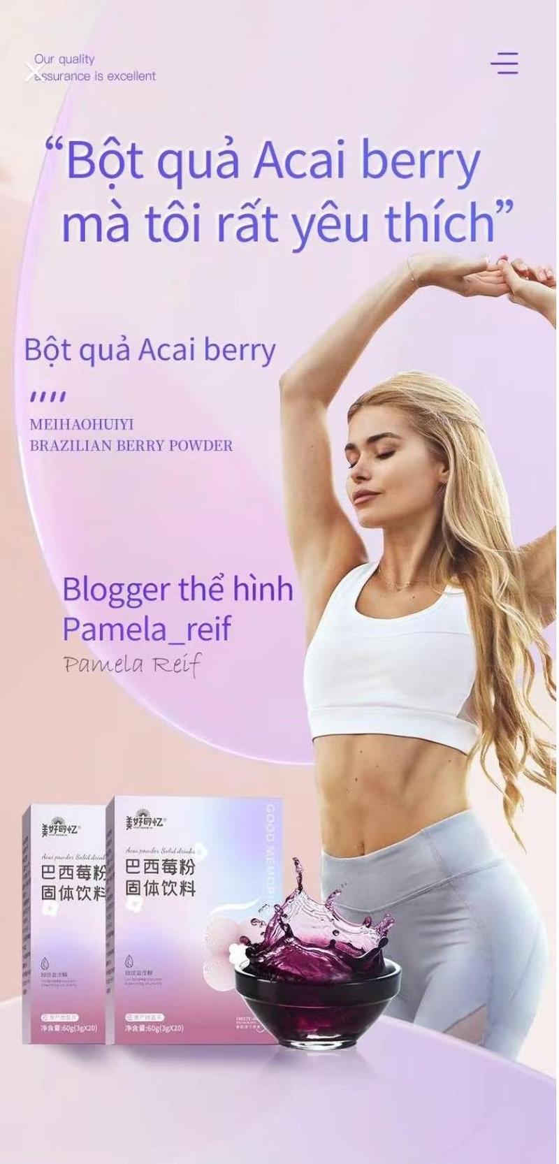Product Introduction of 「BÃT QUÃ CHIÃT XUÃT TÃ THUC VÃT_ANH TINHI, BOT ACAI BERRY- dung pha vóncnãng ngày, vi chua ngot nhe, hóp 20 gói(3g/gói) 11