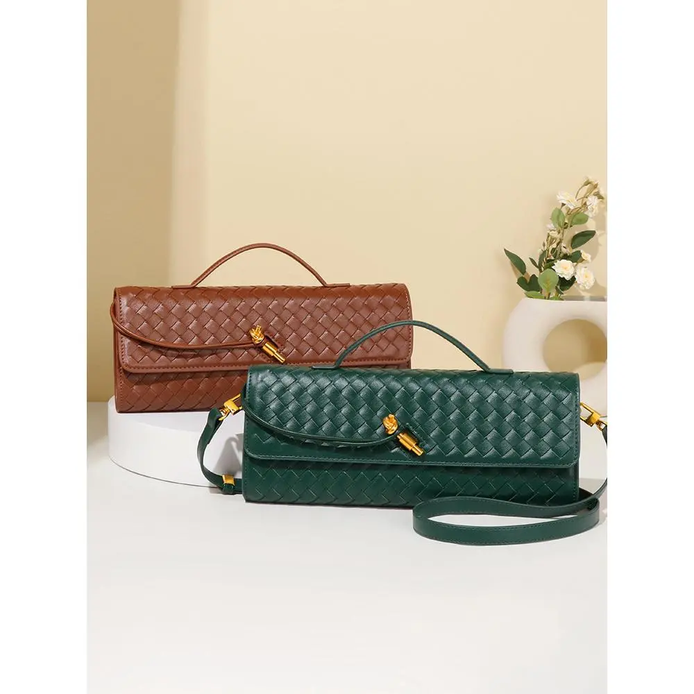 2025 Spring Summer New Woven Evening Bag Baguette Bag Snap Horizontal Clutch Accordion Bag Wallet Shoulder Crossbody Bag