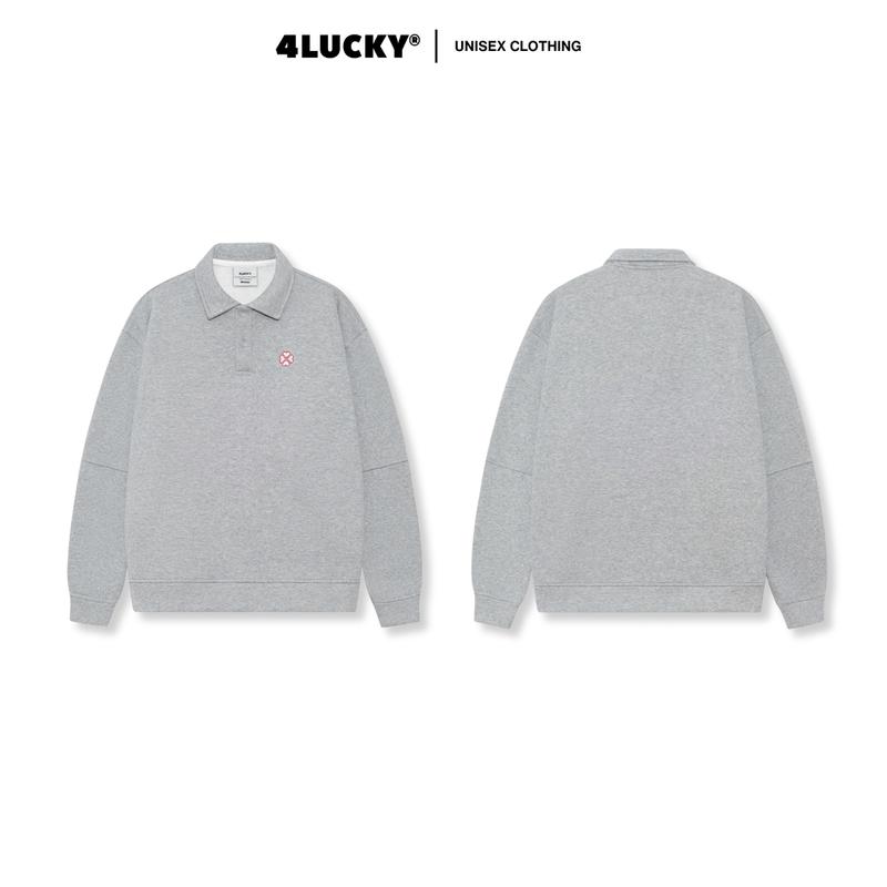 Áo Sweater Polo Tay Dài Unisex 4Lucky, Áo Polo Form Rộng Chất Nỉ Dày Dặn Nam Nữ 6306