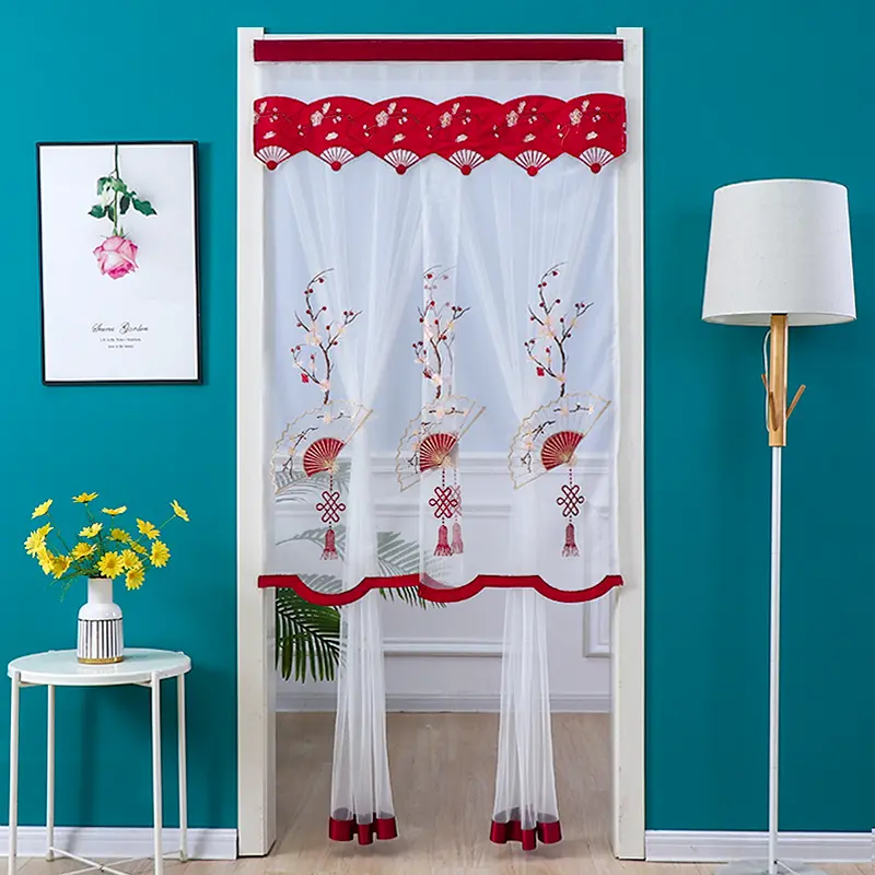 Rèm Lưới, Hai Lớp, 80 * 190 / 100 * 210cm, Thích Hợp Cho Phòng Khách Và Phòng Ngủ, Rèm Chống Muỗi, Rèm Không Cần Đục Lỗ, Rèm Ren, Rèm Cửa Ren, Thiết Kế Hình Quạt Mận, Thích Hợp Cho Phòng Ngủ Và Phòng Tắm, Rèm Thêu Mới 1