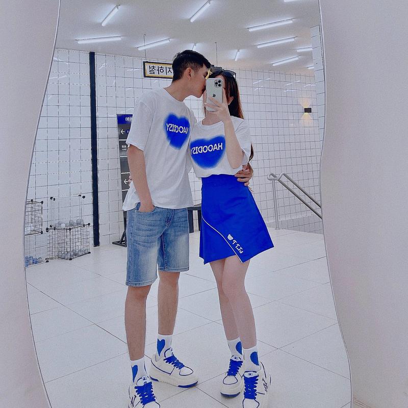 Áo Cặp Đôi Nam Nữ Couple Unisex Form Rộng Hình Trái Tim In Chữ Chất Liệu Cotton Quảng Châu Cao Cấp HAPPYLOVE H005 2