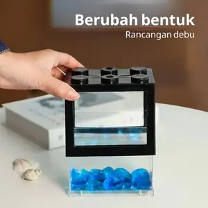 Akuarium Ikan Cupang Plastik Portable Desktop Rumah Akuarium Transparan Bahan Anti Jatuh Tangki Hias Mini Cocok untuk Pembibitan Ikan Cupang dan Hias Akuarium Kecil Akrilik Transparan Cocok untuk Ikan Cupang dan Ikan Mas