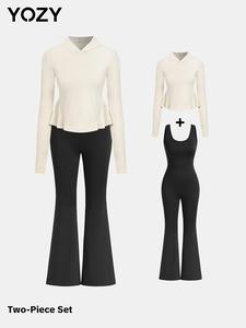 YOZY-GOOO Women's Thumb Hole Design Hooded Top & Sleeveless Jumpsuit Set, Ladies Clothes for All Seasons