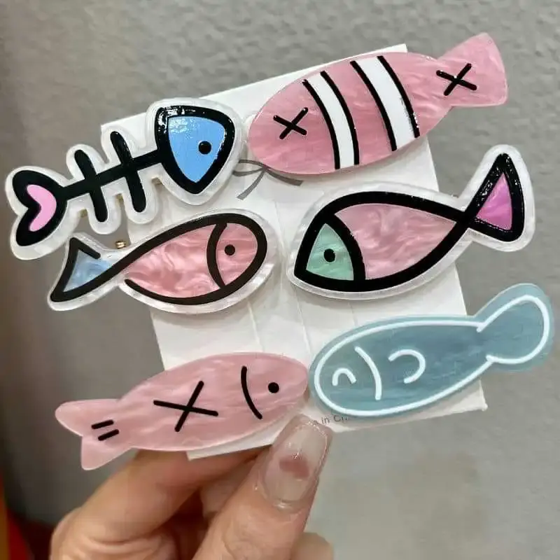 Japanese Kawaii Fish Bone Hair Clips Cute Cartoon Acrylic Girls' Bangs Broken Hair Hairpin Original Fun Student Hair Accessories