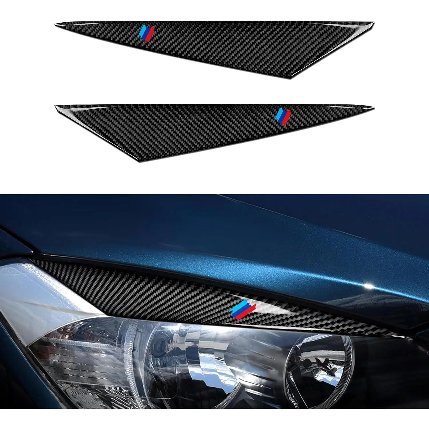 2PCS Headlight Eyebrow Car Eyelids Sticker Cover Carbon Fiber Decal Trim Compatible with BMW X1 E84 2010 2011 2012 2013 2014 2015 Accessories
