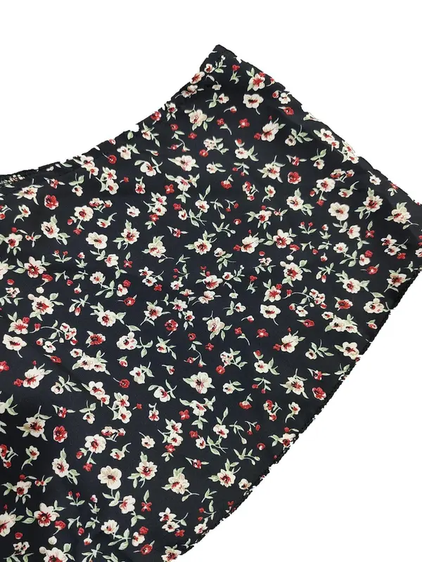 Plus Size Ditsy Floral Print Cold Shoulder Ruffle Trim A Line Dress, Boho Adjustable Strap Short Sleeve Dress for Beach Holiday Vacation, Women's Summer Clothes, Womenswear 5