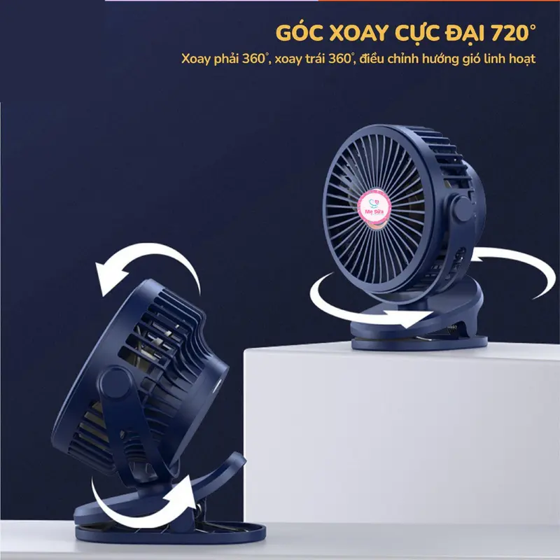 Quạt tích điện mini 10000mah, quạt kẹp đa năng xoay 720 độ, 4 chế độ làm mát 1