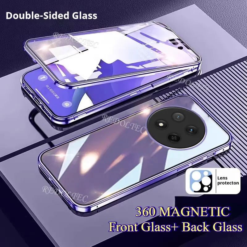 Sleek 360° Magnetic Metal & Tempered Glass Case For IPhone & More – Full Protection, Clear Design