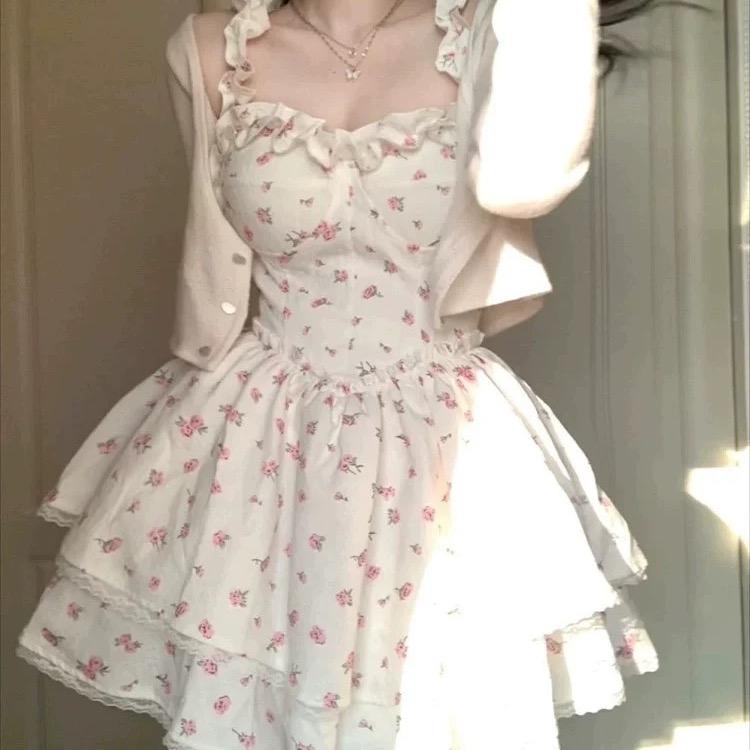 SÉT VÁY HOA NHÍ KÈM ÁO KHOÁC LEN GÂN ĐI DU LỊCH, ĐI CHƠI, ĐI TIỆC CỰC XINH Nữ Nhung