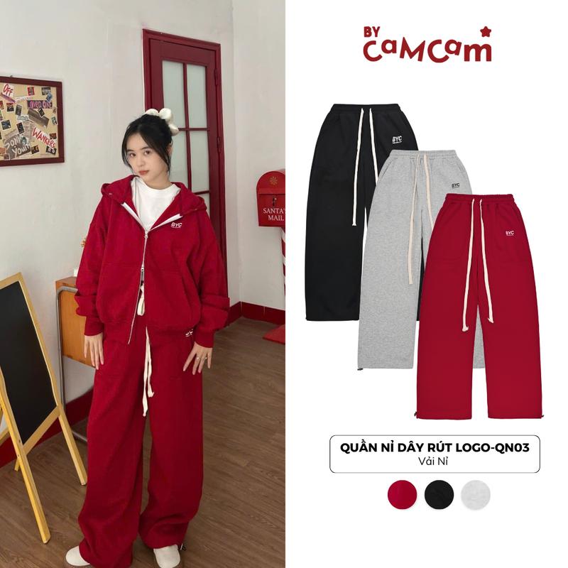 QUẦN NỈ QN03 Bycamcam Unisex Ống Rộng Nam Nữ Có Dây Rút Thu Đông 2024
