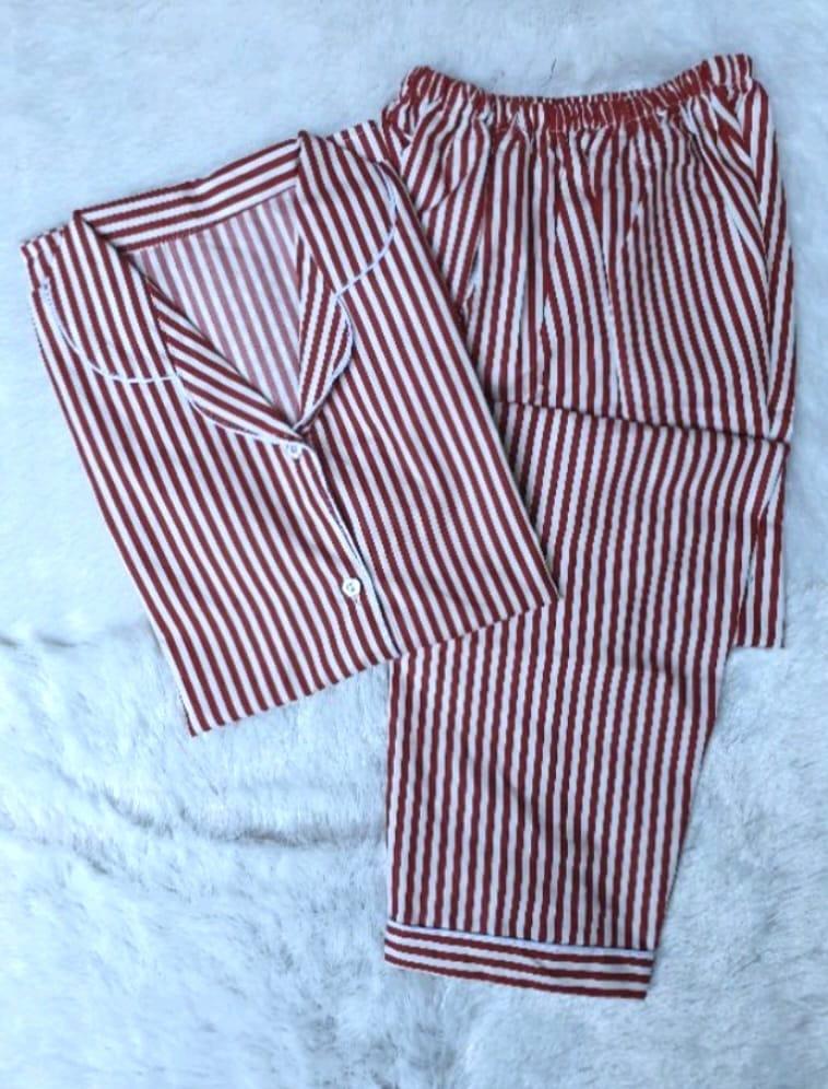 Product Introduction of Baju Tidur Wanita / Piyama Wanita Motif Salur Lengan Pendek/ Piyama Kekinian/Piyama Garis / Piyama Jumbo 2