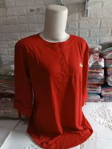 ATASAN WANITA KEKINIAN ATASAN KANCING DEPAN BUSUI LENGAN 3/4 ATASAN KANCING HIDUP LENGAN 3/4 KAOS WANITA KANCING LENGAN 3/4 TERLARIS BISA COD