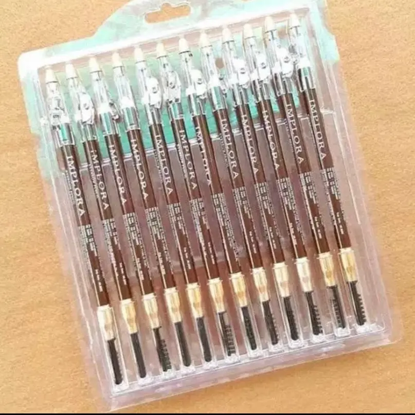 PENSIL ALIS LUSINAN 12PCS IMPLORA COKLAT/HITAM /EYEBROW IMPLORA//IMPLORA
