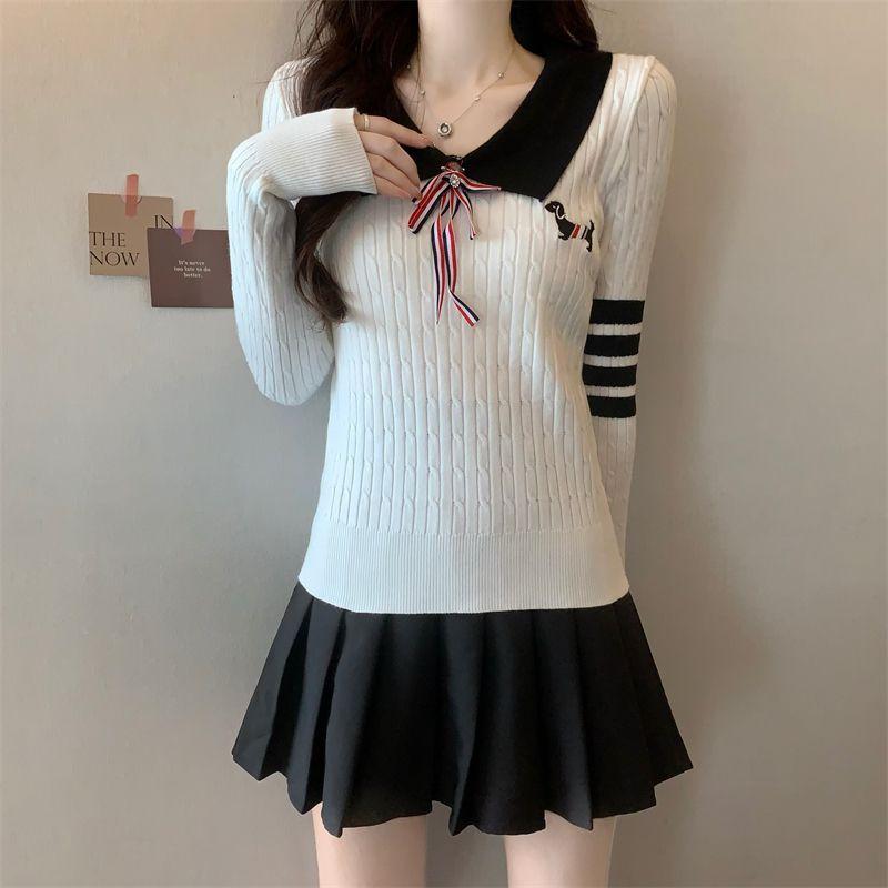 Product Introduction of Áo Len Thêu Ve Áo, Dành Cho Chó chó Con, Dài Tay, Thiết Kế Mới Mùa Thu 2024, Có Ruy Băng, Áo Nơ Đại Học Nữ Top 9