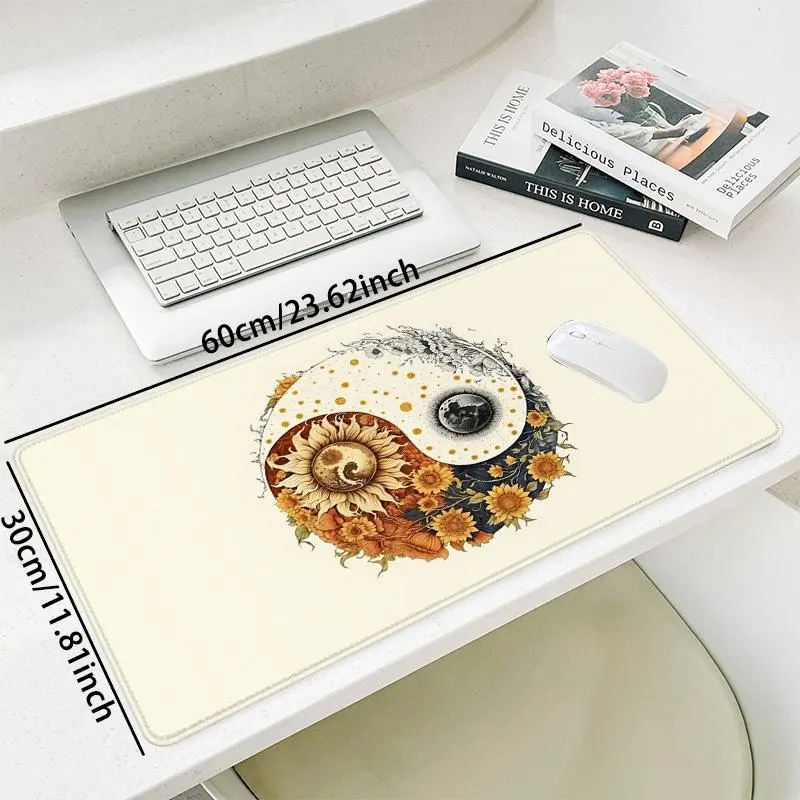 Sunflower Pattern Mouse Pad, Rectangle Gaming Mouse Pad, Office Desk Accessories, Non-Slip Rubber Base Stitched Edge Desk Pad for Home Office 5