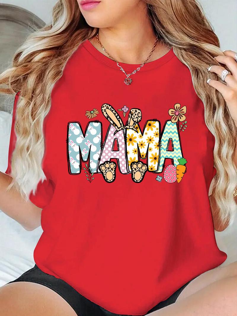 Product Introduction of Women's Letter Print Round Neck Tee, Fashion Casual Crew Neck T-shirt for Daily Holiday Vacation Outdoor Wear, Ladies Clothes for Summer 1