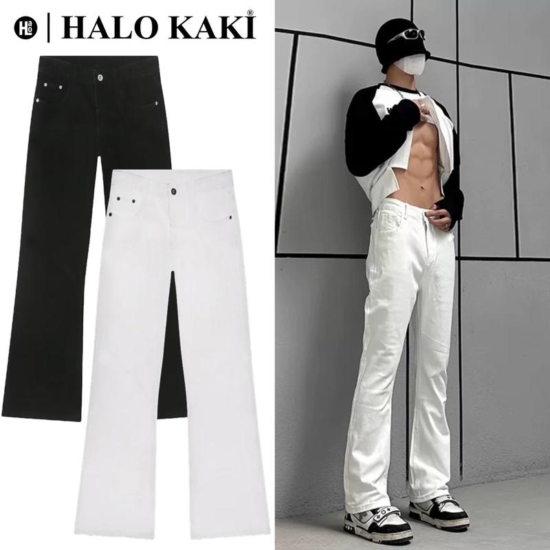 JEANS TRẮNG/ĐEN LOE NHẸ - Quần jeans ống loe halo kaki chất dày menswaer Ong Pants Menswear Có Túi Denim