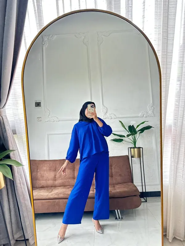 Betha One Set Crincle Airflow Premium / Setelan Kantor / Baju Setelan Wanita V Neck Atasan Bawahan Celana Kulot Panjang 6