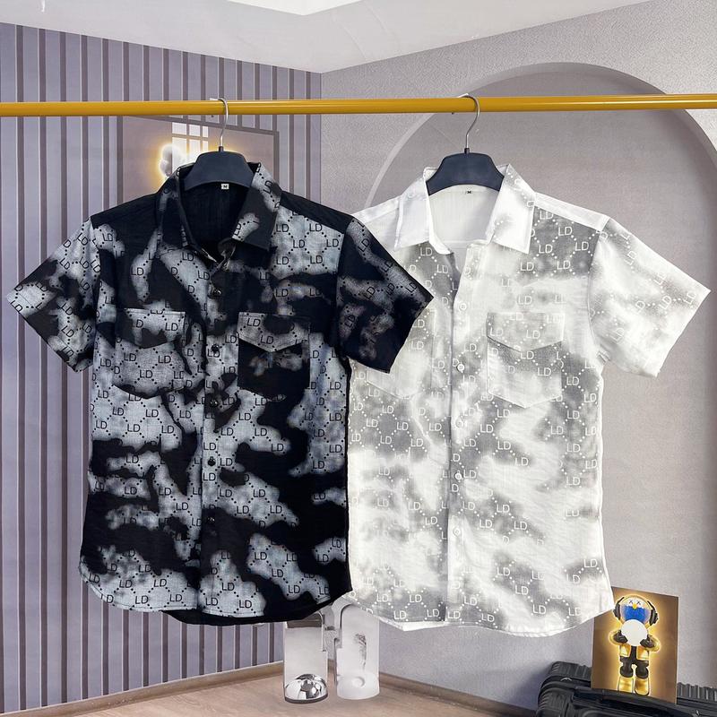 Áo sơ mi nam loang màu in chữ vải đũi mền mịn thoáng mát mẫu mới 2 màu đen, trắng from slimfit cổ bẻ-NGỌC DUYÊN STORE Menswear Có Cổ Shirt