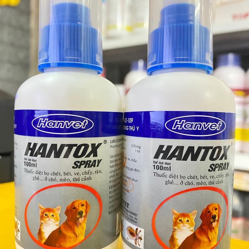 Hantox spray mua 2 chai - quy cách 100ml Thuốc xịt diệt bọ chét bét ve cháy rận ghẻ ở chó mèo thú cảnh. Diệt ruồi muỗi nhặng ghẻ