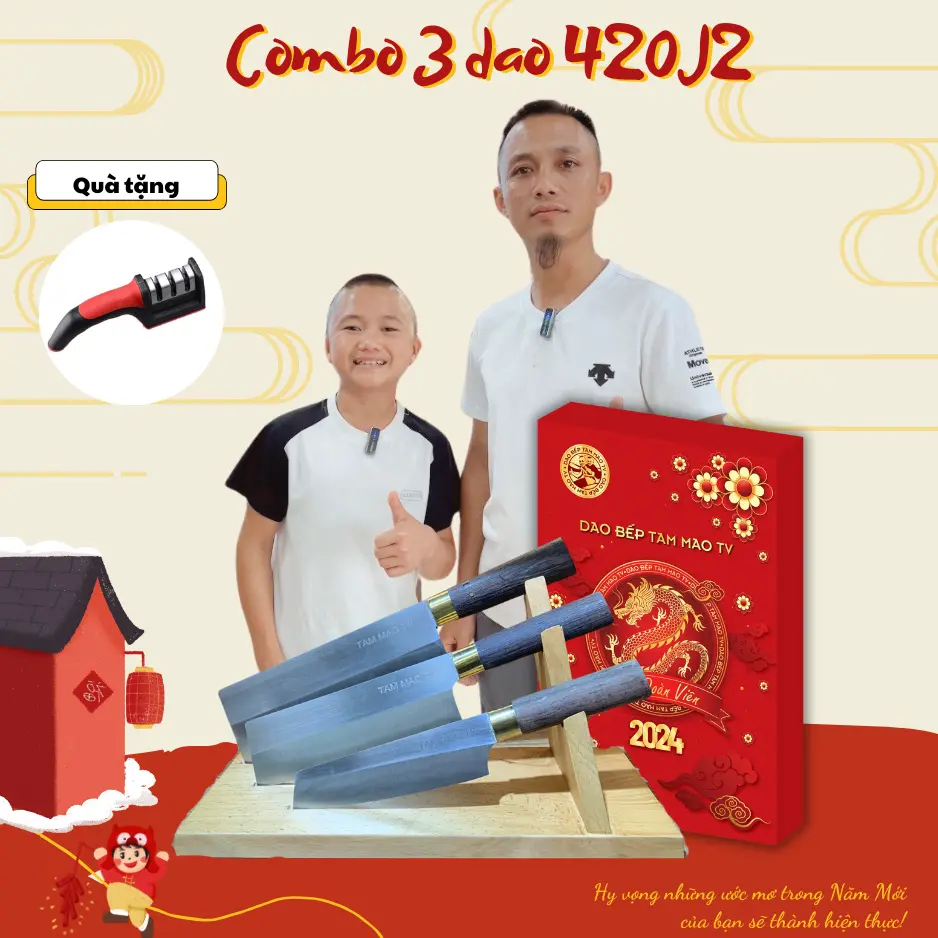 [COMBO 03 DAO 420J2 - Kèm bộ mài dao] Bộ 03 Dao 420J2 Tam Mao TV - Chuyên dùng gia đình - không rỉ