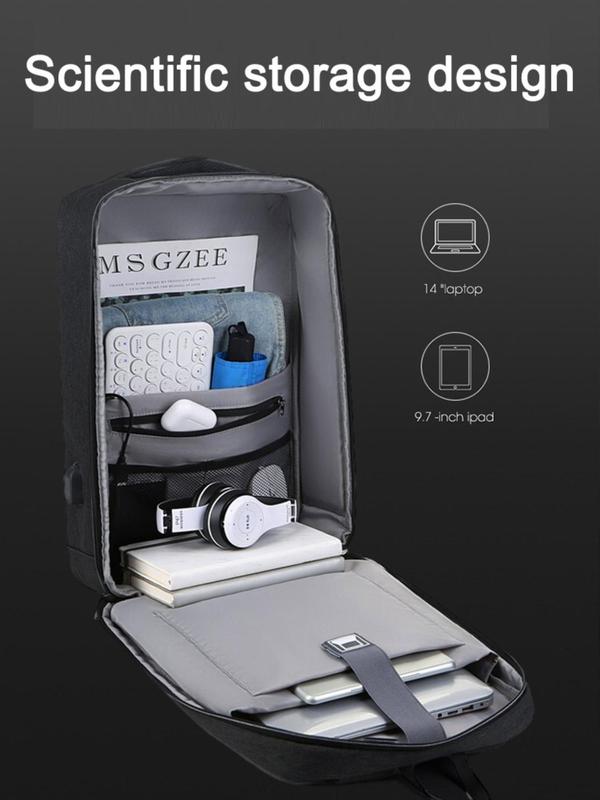 Unisex Business Large Capacity Laptop Backpack with Hard Shell Design, Plain Color Laptop Bag for Work & Travel, Anti-theft Backpack with Lock for Computer 6