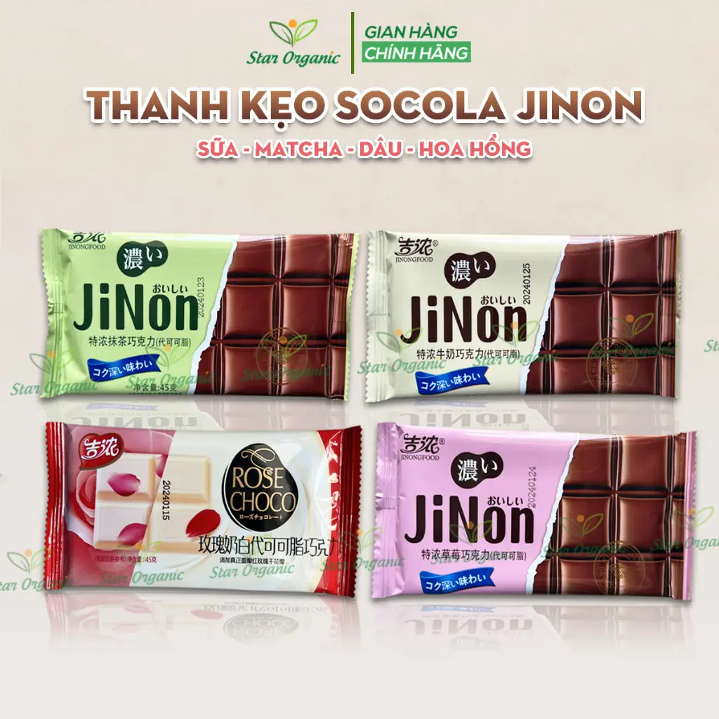Kẹo Socola JiNon Vị Matcha, Hoa Hồng, Sữa, Dâu 40G - Star Organic