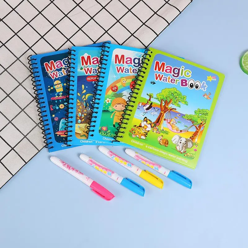 Magical Water Painting Book without Box, 1 Set Water-painting Coloring Book, Reusable Water Drawing Book with Water Pen, Fun Graffiti Painting Toys, School Essentials, Christmas Gift