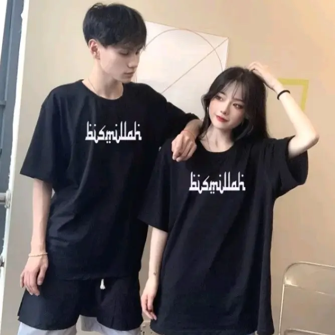 kaos oblong dewasa/kaos distro pria wanita/kaos  lengan pendek/motif bismillah