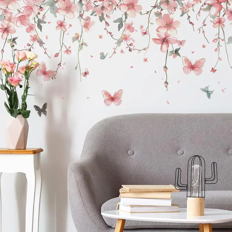 Butterfly Flower Pattern Wall Sticker, 1 Count Colorful Exquisite Self-adhesive Wall Decal, Decorative Wall Art for Home Living Room Bedroom School Office 3