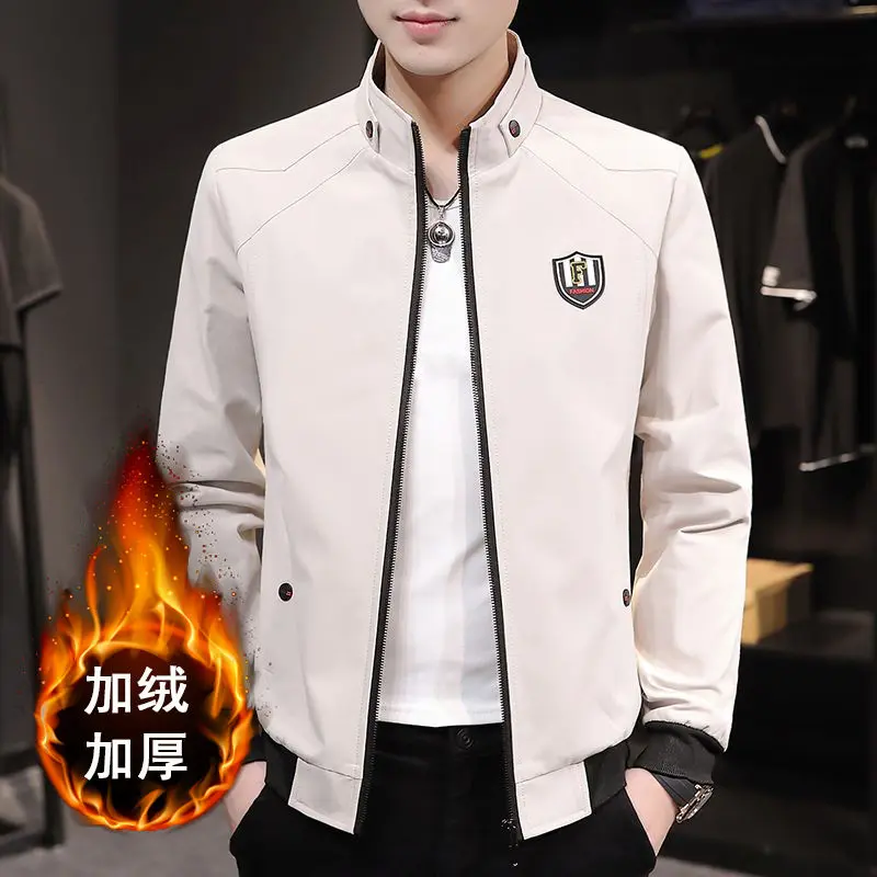 Stand Collar High-end Jacket for Men, Autumn and Winter Thickened Fleece Jacket, Slim Fit Casual Top for Middle-aged and Young Men Sneakers