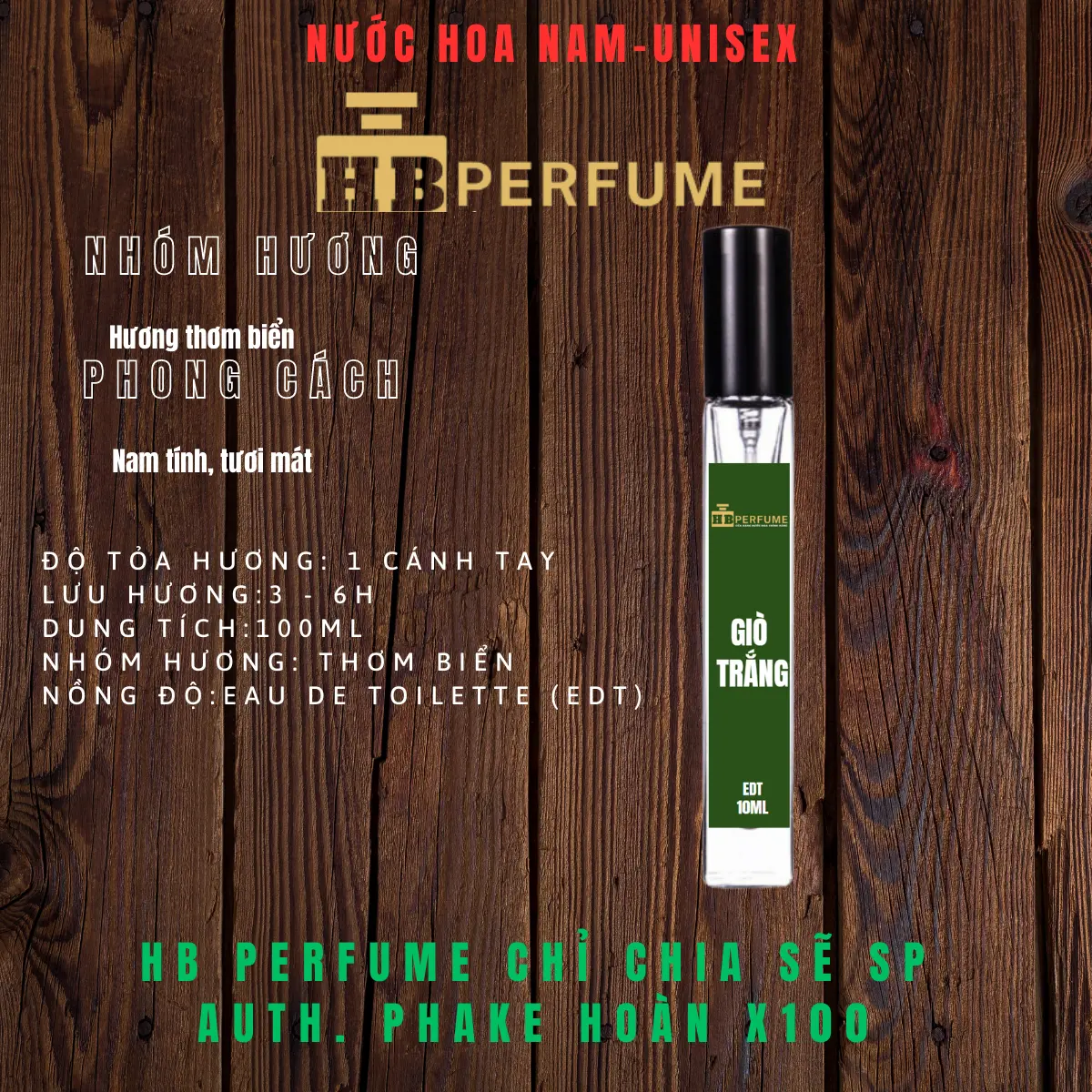 [Chuẩn Auth]HB Perfume 10ml G.I.Ò TR.ẮN.G Nước hoa nam chuẩn Auth.