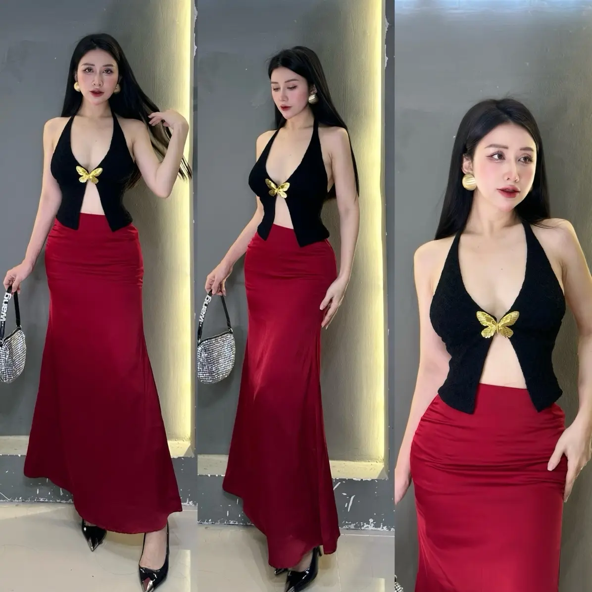 Áo ren cổ yếm kèm tag bướm siêu sexy sang chảnh. Chất ren co dãn may 2 lớp dày dặn, fix dáng. Tag có khoá gài có thể điều chỉnh độ hở. Mix chân váy hay quần đều xinh ạ.Bảng màu đa dạng : Đỏ đô đậm Đen Dứoi 50kg s Dưới 55kg m Women Nữ